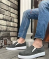 Shoecide Sb0339 Bağcıksız Kadife Gri Beyaz Taban Günlük Erkek Ayakkabı