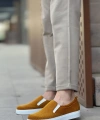 Shoecide Sb0339 Bağcıksız Kadife Hardal Beyaz Taban Günlük Erkek Ayakkabı
