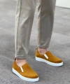 Shoecide Sb0339 Bağcıksız Kadife Hardal Beyaz Taban Günlük Erkek Ayakkabı