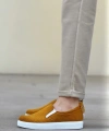 Shoecide Sb0339 Bağcıksız Kadife Hardal Beyaz Taban Günlük Erkek Ayakkabı