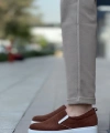 Shoecide Sb0339 Bağcıksız Kadife Kahverengi Beyaz Taban Günlük Erkek Ayakkabı
