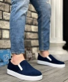 Shoecide Sb0339 Bağcıksız Kadife Lacivert Beyaz Taban Günlük Erkek Ayakkabı