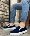 Shoecide Sb0339 Bağcıksız Kadife Lacivert Beyaz Taban Günlük Erkek Ayakkabı
