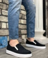 Shoecide Sb0339 Bağcıksız Kadife Siyah Beyaz Taban Günlük Erkek Ayakkabı
