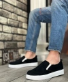 Shoecide Sb0339 Bağcıksız Kadife Siyah Beyaz Taban Günlük Erkek Ayakkabı