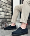 Shoecide Sb0339 Bağcıksız Kadife Siyah Siyah Taban Günlük Erkek Ayakkabı
