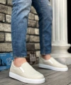Shoecide Sb0339 Bağcıksız Keten Krem Beyaz Taban Günlük Erkek Ayakkabı