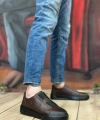 Shoecide Sb0347 İçi Dışı Hakiki Deri Çift Bantlı Kahverengi Casual Erkek Ayakkabı