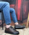 Shoecide Sb0347 İçi Dışı Hakiki Deri Çift Bantlı Kahverengi Casual Erkek Ayakkabı