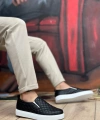 Shoecide Sb0353 Bağcıksız Kapitone Siyah Beyaz Taban Günlük Erkek Ayakkabı