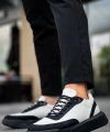 Shoecide Sb0354 Günlük  Bağcıklı Erkek  Beyaz Parçalı Siyah  Yüksek Taban Spor Ayakkabı