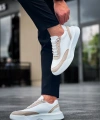 Shoecide Sb0354 Günlük  Bağcıklı Erkek  Krem Parçalı Beyaz  Yüksek Taban Spor Ayakkabı