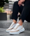 Shoecide Sb0354 Günlük  Bağcıklı Erkek  Krem Parçalı Beyaz  Yüksek Taban Spor Ayakkabı