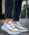 Shoecide Sb0354 Günlük  Bağcıklı Erkek  Krem Parçalı Beyaz  Yüksek Taban Spor Ayakkabı