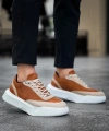 Shoecide Sb0354 Günlük  Bağcıklı Erkek Yüksek Taban Krem Detaylı Taba Süet Spor Ayakkabı