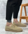 Shoecide Sb0358 Boa Doğal Deri Tozu Bağcıklı Kauçuk El Yapımı Espadril Taban Bej Renk Erkek Ayakkabı