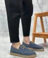 Shoecide Sb0358 Boa Doğal Deri Tozu Bağcıklı Kauçuk El Yapımı Espadril Taban Mavi Renk Erkek Ayakkabı
