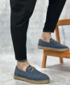 Shoecide Sb0358 Boa Doğal Deri Tozu Bağcıklı Kauçuk El Yapımı Espadril Taban Mavi Renk Erkek Ayakkabı