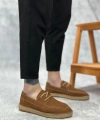 Shoecide Sb0358 Boa Doğal Deri Tozu Bağcıklı Kauçuk El Yapımı Espadril Taban Taba Renk Erkek Ayakkabı
