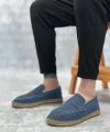 Shoecide Sb0359 Boa Doğal Deri Tozu Bağcıksız Kauçuk El Yapımı Espadril Taban Mavi Renk Erkek Ayakkabı