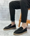 Shoecide Sb0359 Boa Doğal Deri Tozu Bağcıksız Kauçuk El Yapımı Espadril Taban Siyah Renk Erkek Ayakkabı