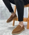 Shoecide Sb0359 Boa Doğal Deri Tozu Bağcıksız Kauçuk El Yapımı Espadril Taban Taba Renk Erkek Ayakkabı