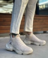 Shoecide Sb0401 Bağcıksız Rahat Yüksek Taban Krem Erkek Spor Yarım Bilek Bot