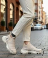 Shoecide Sb0401 Bağcıksız Rahat Yüksek Taban Krem Erkek Spor Yarım Bilek Bot