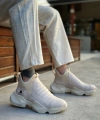 Shoecide Sb0401 Bağcıksız Rahat Yüksek Taban Krem Erkek Spor Yarım Bilek Bot