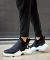 Shoecide Sb0401 Bağcıksız Rahat Yüksek Taban Siyah Erkek Spor Yarım Bilek Bot
