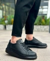 Shoecide Sb0423 Boa Kalın Siyah Yüksek Taban Siyah Bağcıklı Spor Erkek Ayakkabı