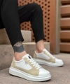 Shoecide Sb0423 Boa Kalın Yüksek Taban Beyaz Krem Bağcıklı Spor Erkek Ayakkabı