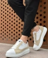 Shoecide Sb0423 Boa Kalın Yüksek Taban Beyaz Krem Bağcıklı Spor Erkek Ayakkabı