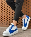 Shoecide Sb0423 Boa Kalın Yüksek Taban Beyaz Mavi Bağcıklı Spor Erkek Ayakkabı