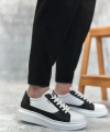 Shoecide Sb0423 Boa Kalın Yüksek Taban Beyaz Siyah Bağcıklı Spor Erkek Ayakkabı