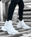 Shoecide Sb0444 Bağcıksız Rahat Yüksek Taban Beyaz Erkek Spor Yarım Bilek Bot