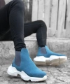 Shoecide Sb0444 Bağcıksız Rahat Yüksek Taban Mavi Erkek Spor Yarım Bilek Bot