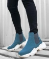 Shoecide Sb0444 Bağcıksız Rahat Yüksek Taban Mavi Erkek Spor Yarım Bilek Bot