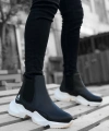 Shoecide Sb0444 Bağcıksız Rahat Yüksek Taban Siyah Beyaz Taban Erkek Spor Yarım Bilek Bot
