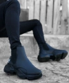Shoecide Sb0444 Bağcıksız Rahat Yüksek Taban Siyah Erkek Spor Yarım Bilek Bot