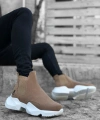 Shoecide Sb0444 Bağcıksız Rahat Yüksek Taban Vizon Erkek Spor Yarım Bilek Bot