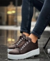 Shoecide Sb0505 Çengel Bağcıklı Kahverengi Beyaz Tabanlı Günlük Ayakkabı