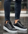 Shoecide Sb0505 Çengel Bağcıklı Siyah Renk Beyaz Tabanlı Günlük Ayakkabı