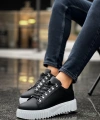 Shoecide Sb0505 Çengel Bağcıklı Siyah Renk Beyaz Tabanlı Günlük Ayakkabı