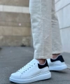 Shoecide Sb0547 Boa Kalın Yüksek Taban Beyaz Siyah Bağcıklı Spor Erkek Ayakkabı