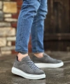 Shoecide Sb0547 Boa Kalın Yüksek Taban Gri Süet Bağcıklı Spor Erkek Ayakkabı