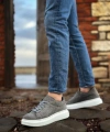 Shoecide Sb0547 Boa Kalın Yüksek Taban Gri Süet Bağcıklı Spor Erkek Ayakkabı