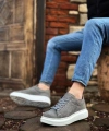 Shoecide Sb0547 Boa Kalın Yüksek Taban Gri Süet Bağcıklı Spor Erkek Ayakkabı