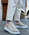 Shoecide Sb0547 Boa Kalın Yüksek Taban Krem Süet Bağcıklı Spor Erkek Ayakkabı