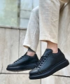 Shoecide Sb0547 Boa Kalın Yüksek Taban Siyah Bağcıklı Spor Erkek Ayakkabı